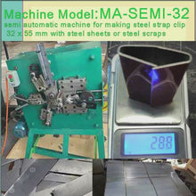 Carregar e reproduzir vídeo no visualizador da galeria, MA-SEMI-32 semi automatic machine for making steel strap clip 32 x 57 mm