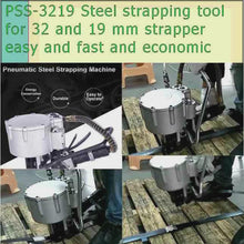 Load and play video in Gallery viewer, PSS-3219 Pneumatic steel strapping machine for 32 and 19 mm （@talk:Whatsapp+86 18621323471）
